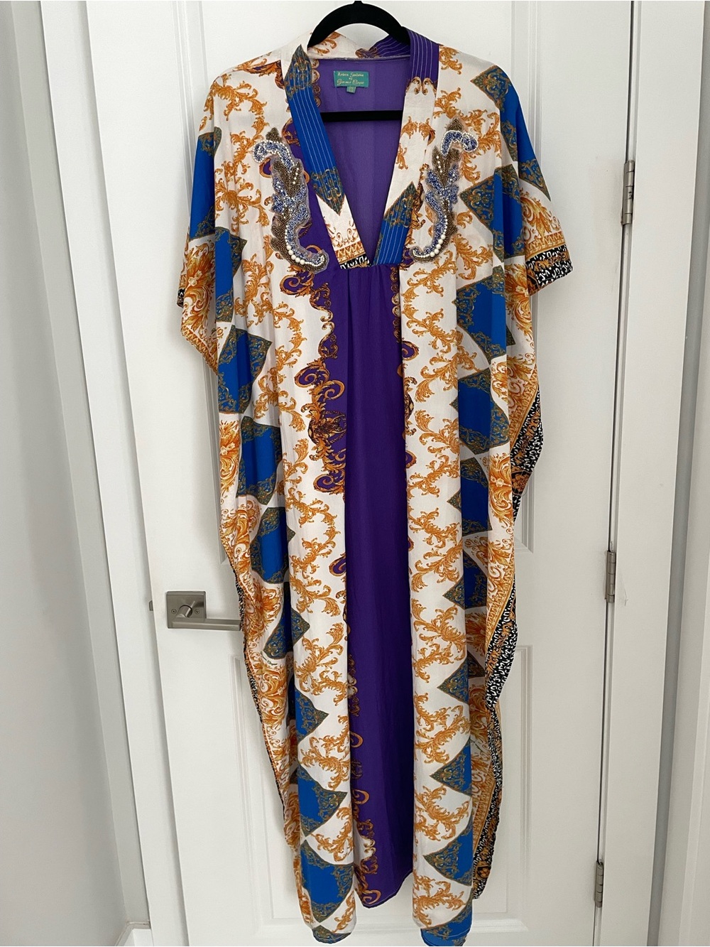 Antica Santoria Italian Beaded Maxi Caftan Dress Resort Vacation Luxury
